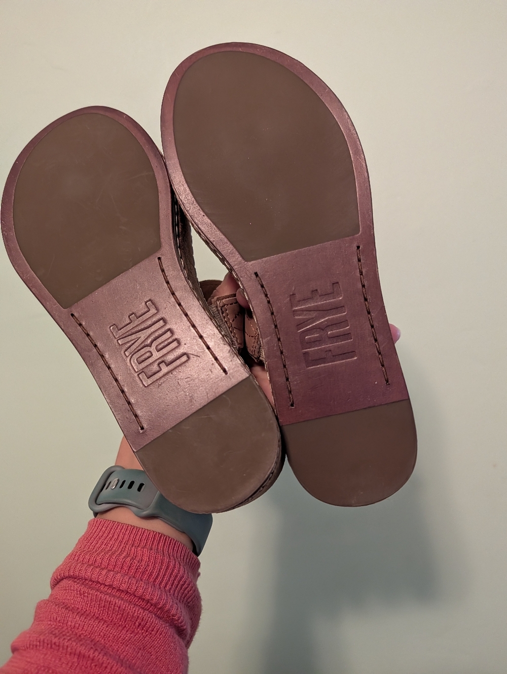 New FRYE Leather Joy Woodstock 2 Band Platform Slide Size 6